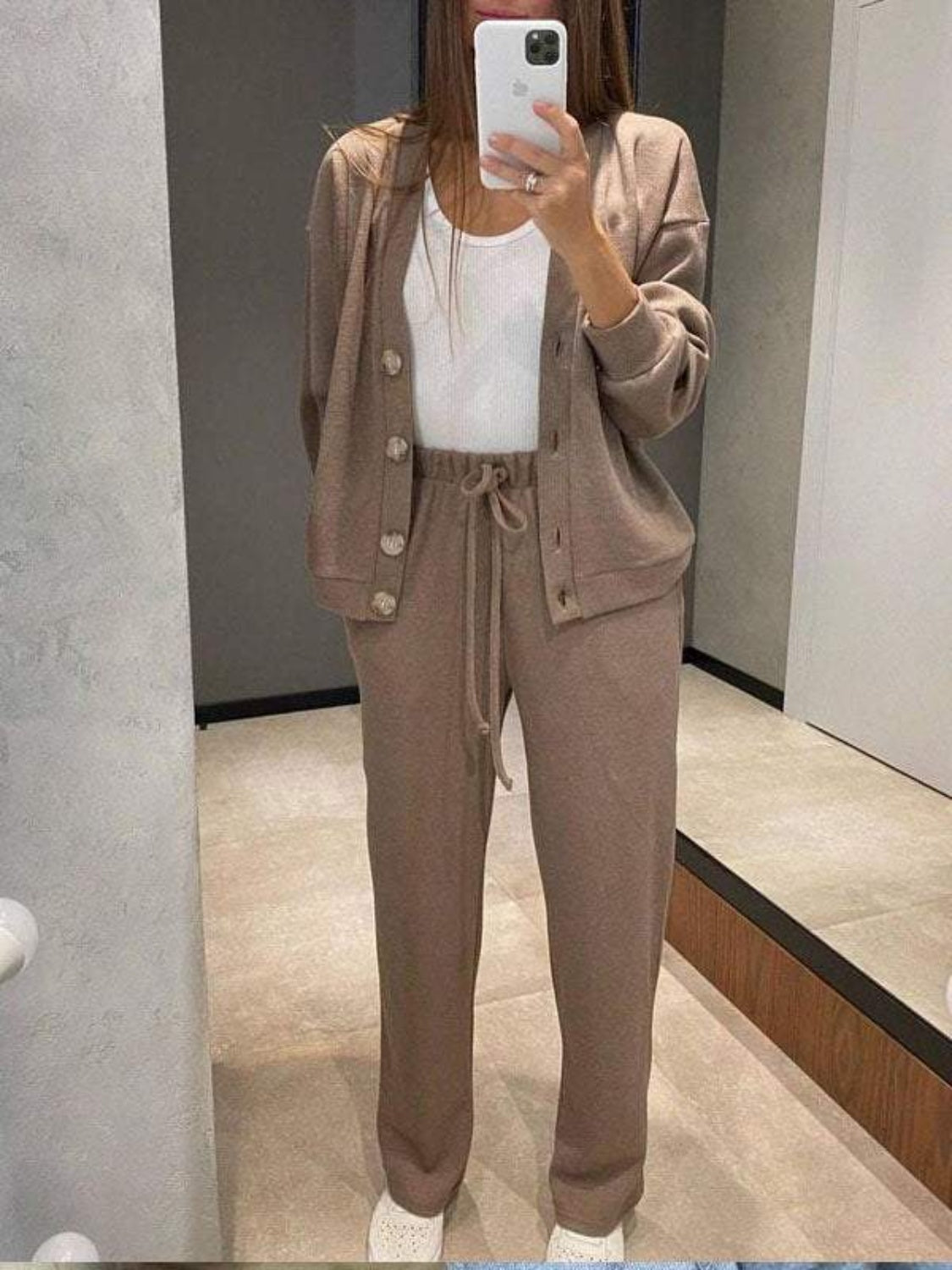 Full Size Button Up Long Sleeve Top and Pants Set - Siennasass