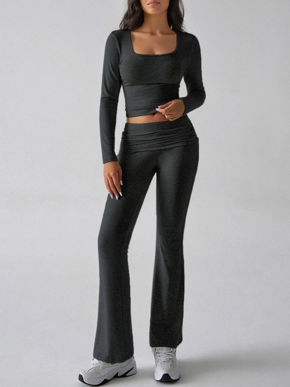 Devine Square Neck Long Sleeve Top and Pants Set - Siennasass