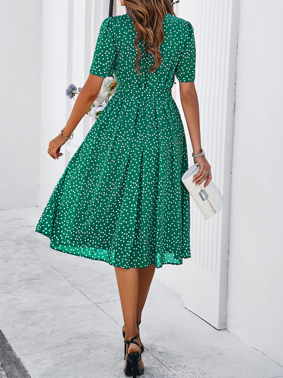 Printed Round Neck Short Sleeve Dress