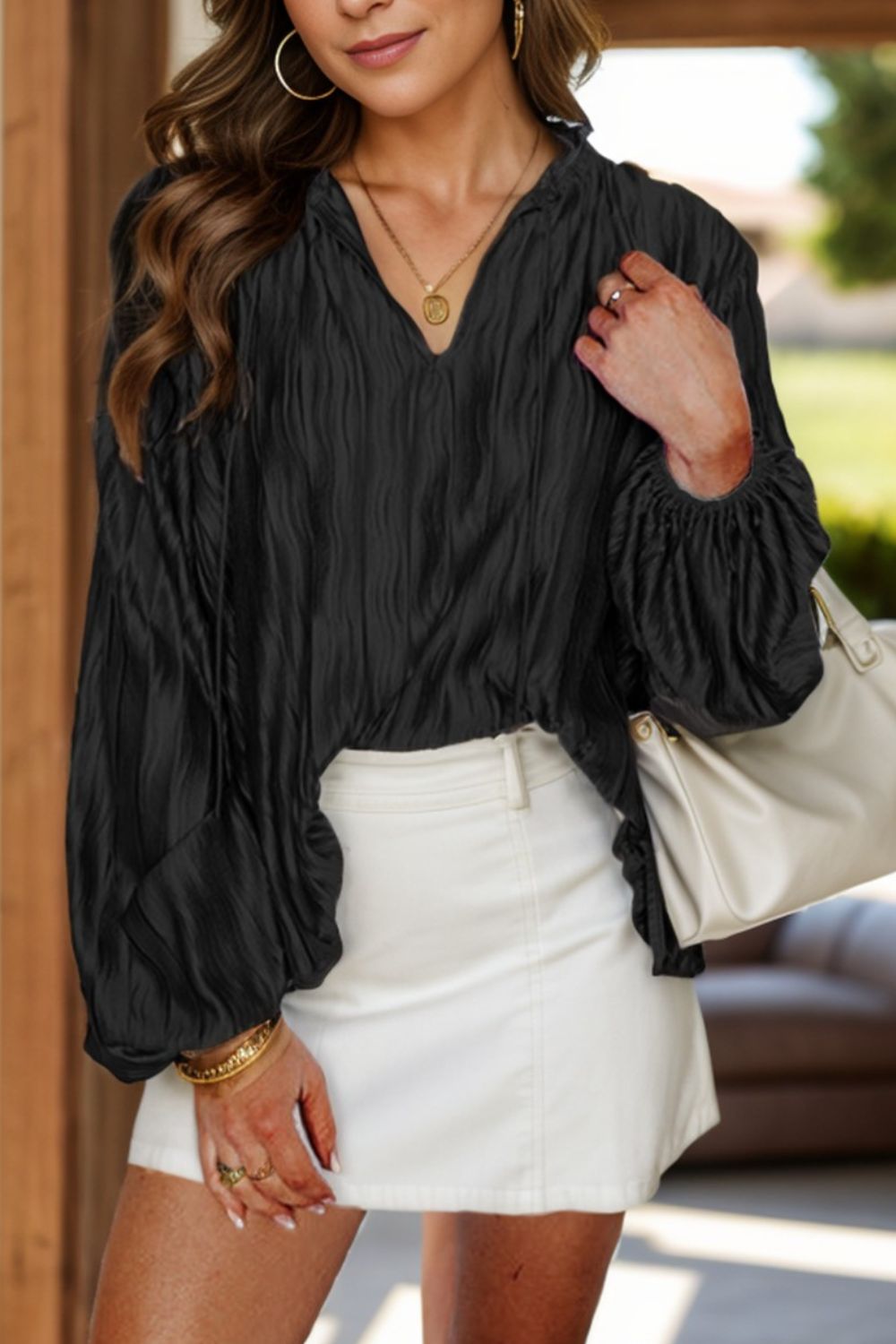 Tie Neck Long Sleeve Blouse - Siennasass