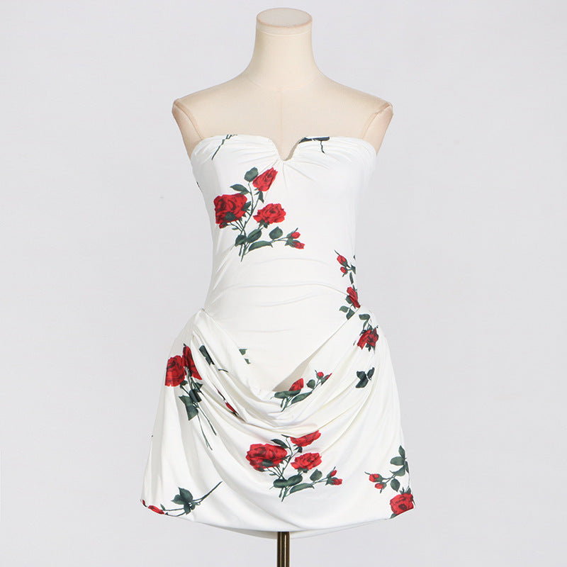 Printed Pleated Folding Design Dress