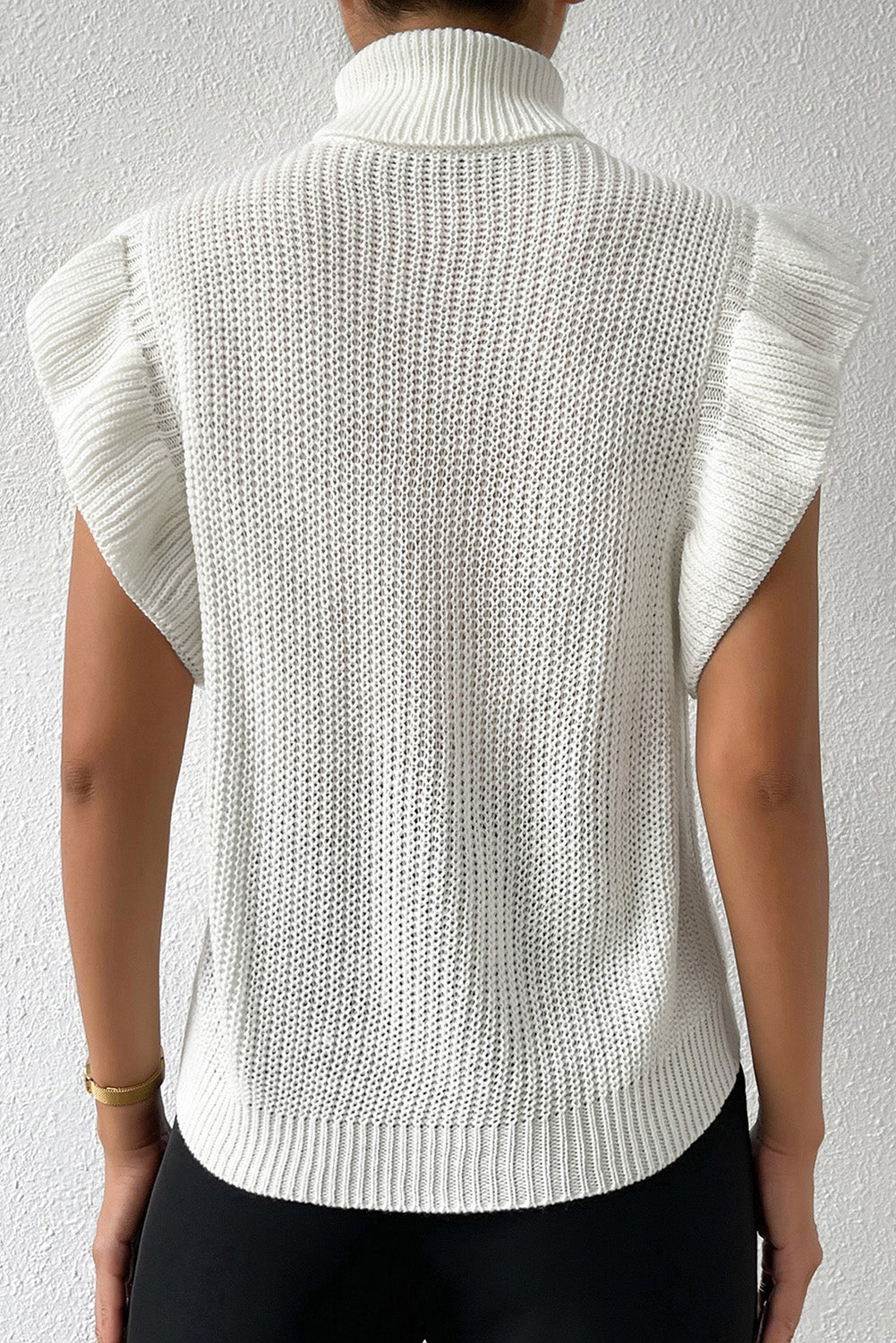 Cable-Knit Turtleneck Cap Sleeve Sweater - Siennasass