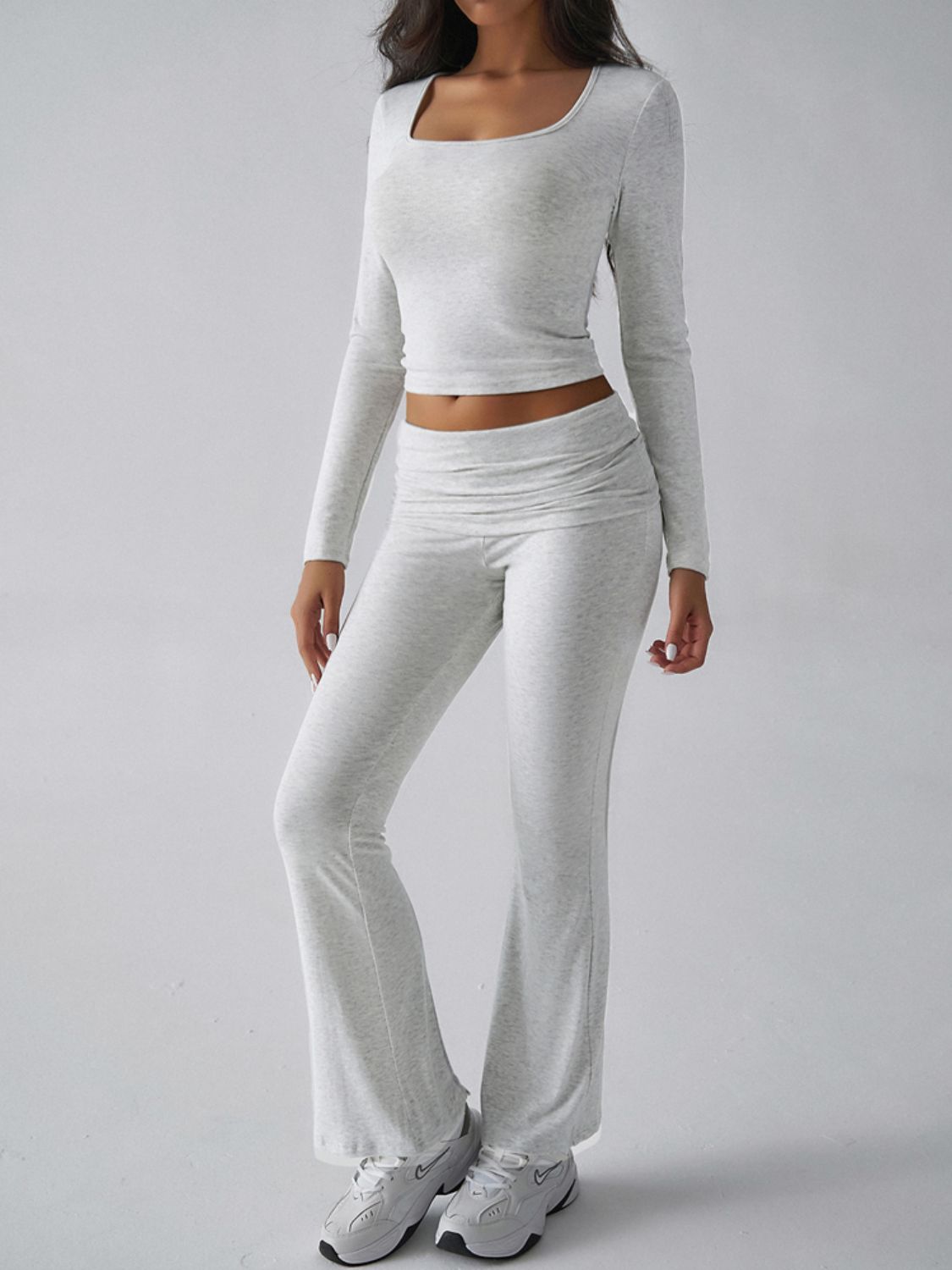 Devine Square Neck Long Sleeve Top and Pants Set - Siennasass