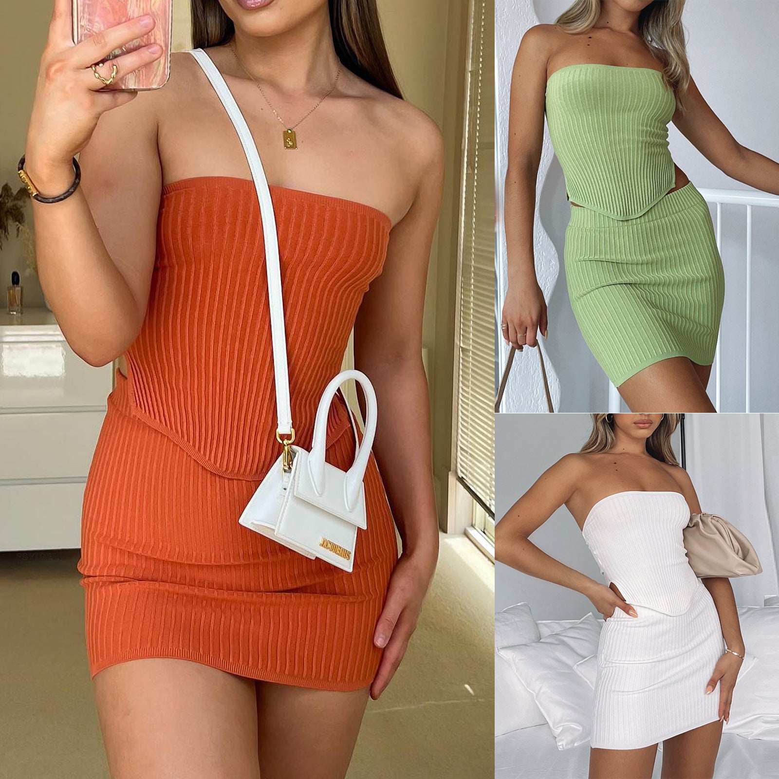 Two Piece Outfits Crop Tops Bodycon Skirt Sets Mini Dress - Siennasass