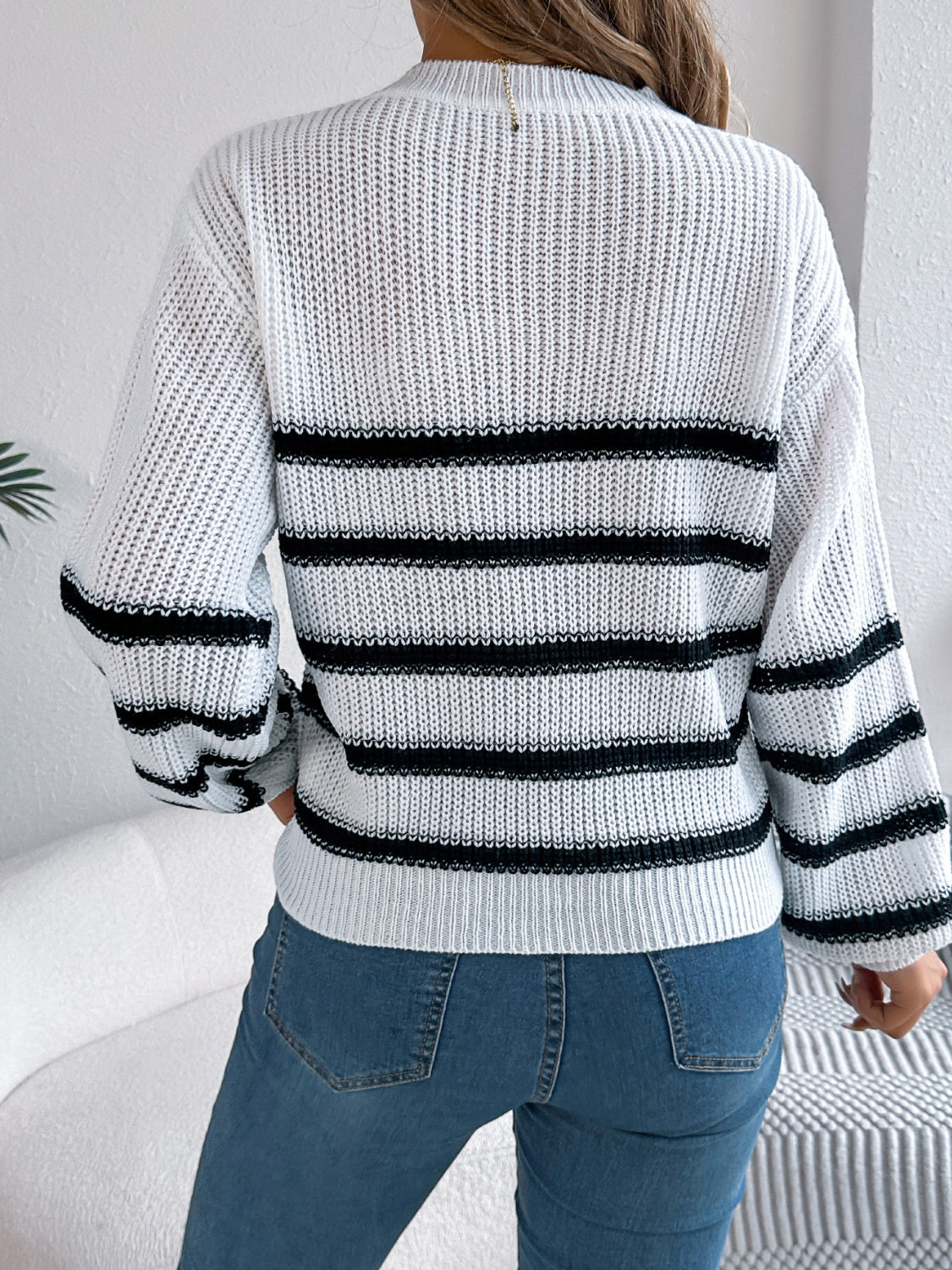 Striped Round Neck Long Sleeve Sweater - Siennasass