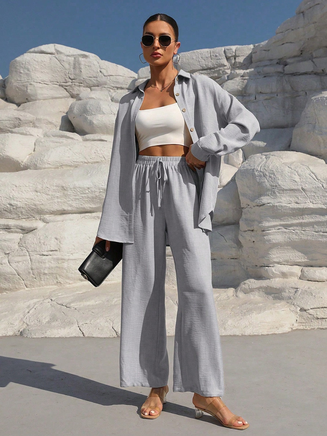 Honey Button Up Long Sleeve Top and Pants Set - Siennasass