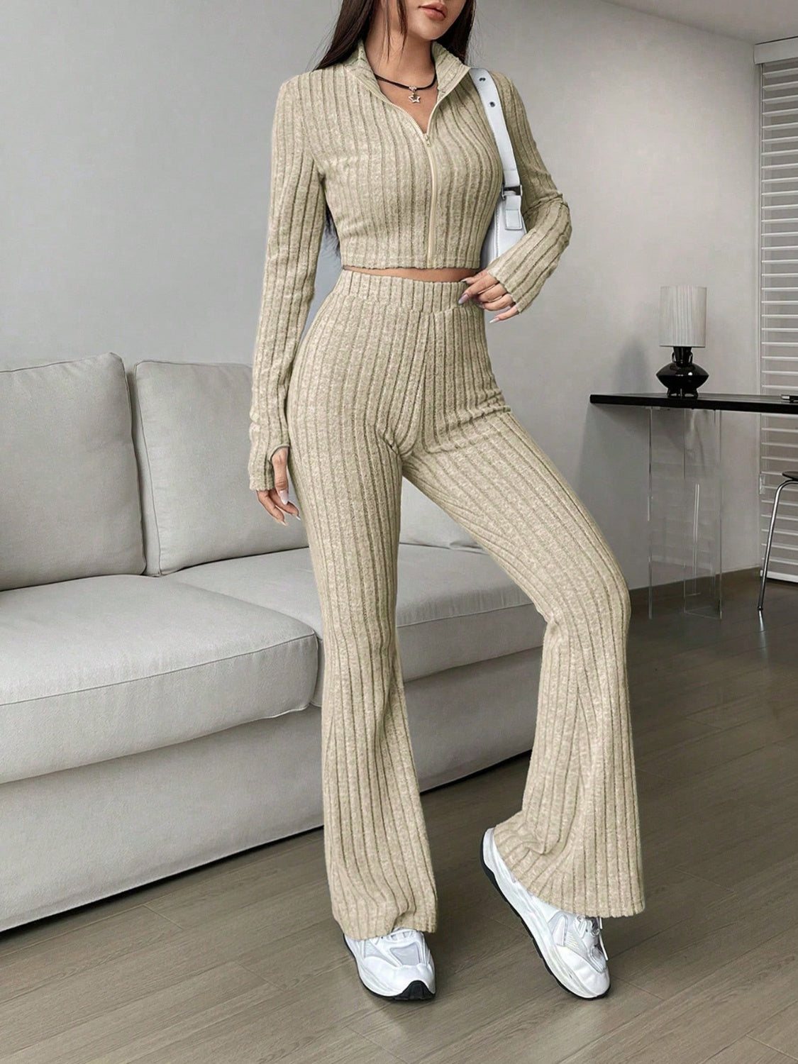 Honey Zip Up Long Sleeve Top and Pants Set - Siennasass