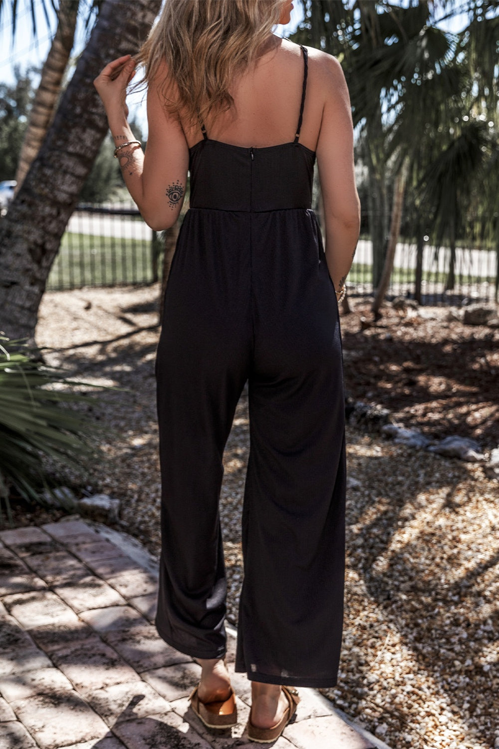 Surplice Spaghetti Strap Wide Leg Jumpsuit - Siennasass