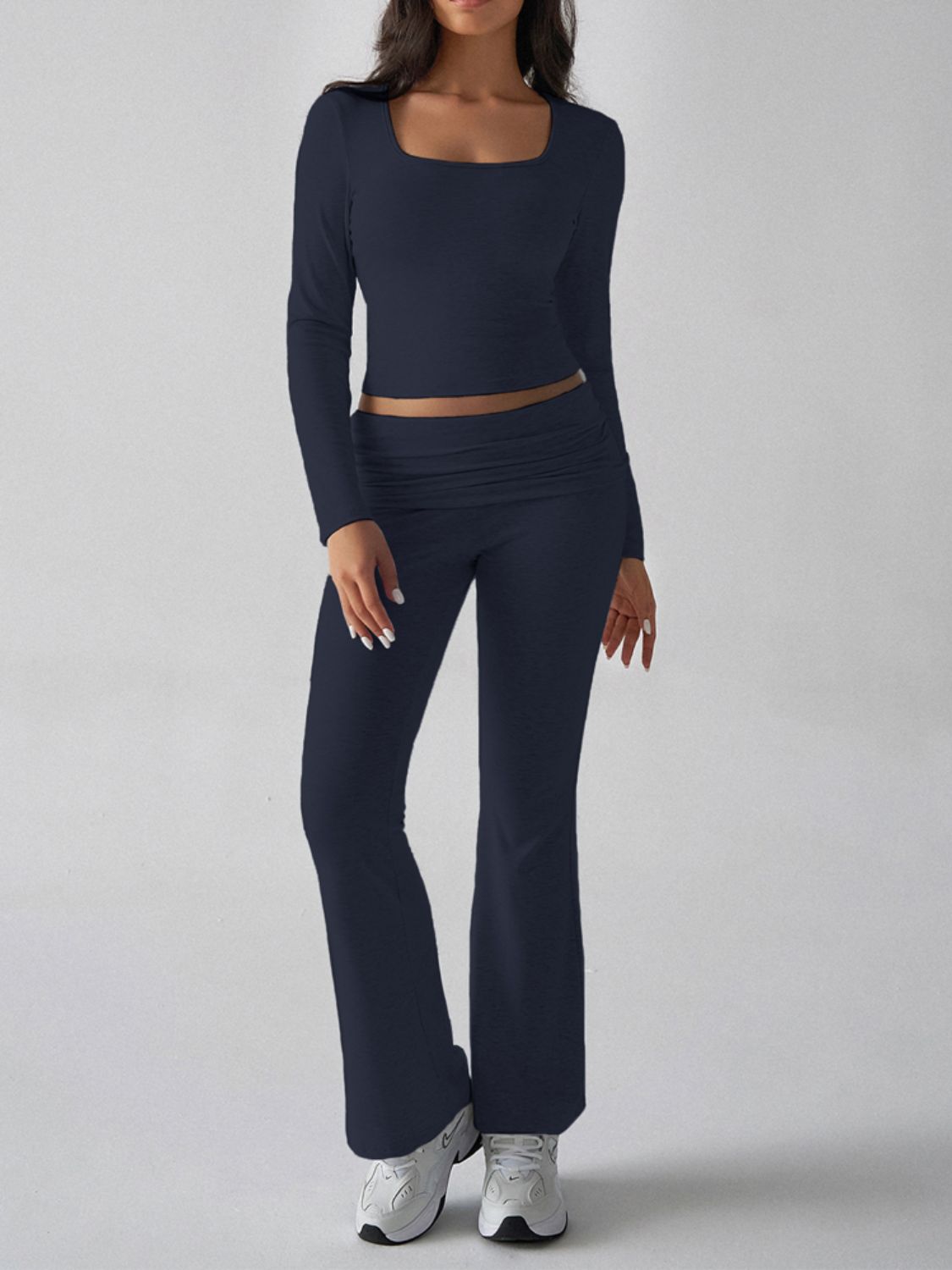 Devine Square Neck Long Sleeve Top and Pants Set - Siennasass