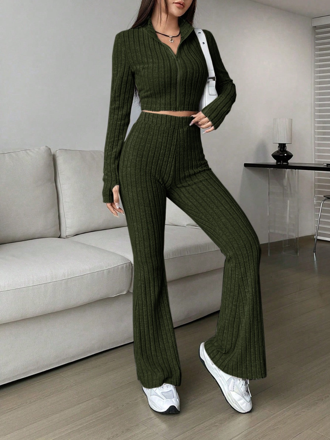 Honey Zip Up Long Sleeve Top and Pants Set - Siennasass