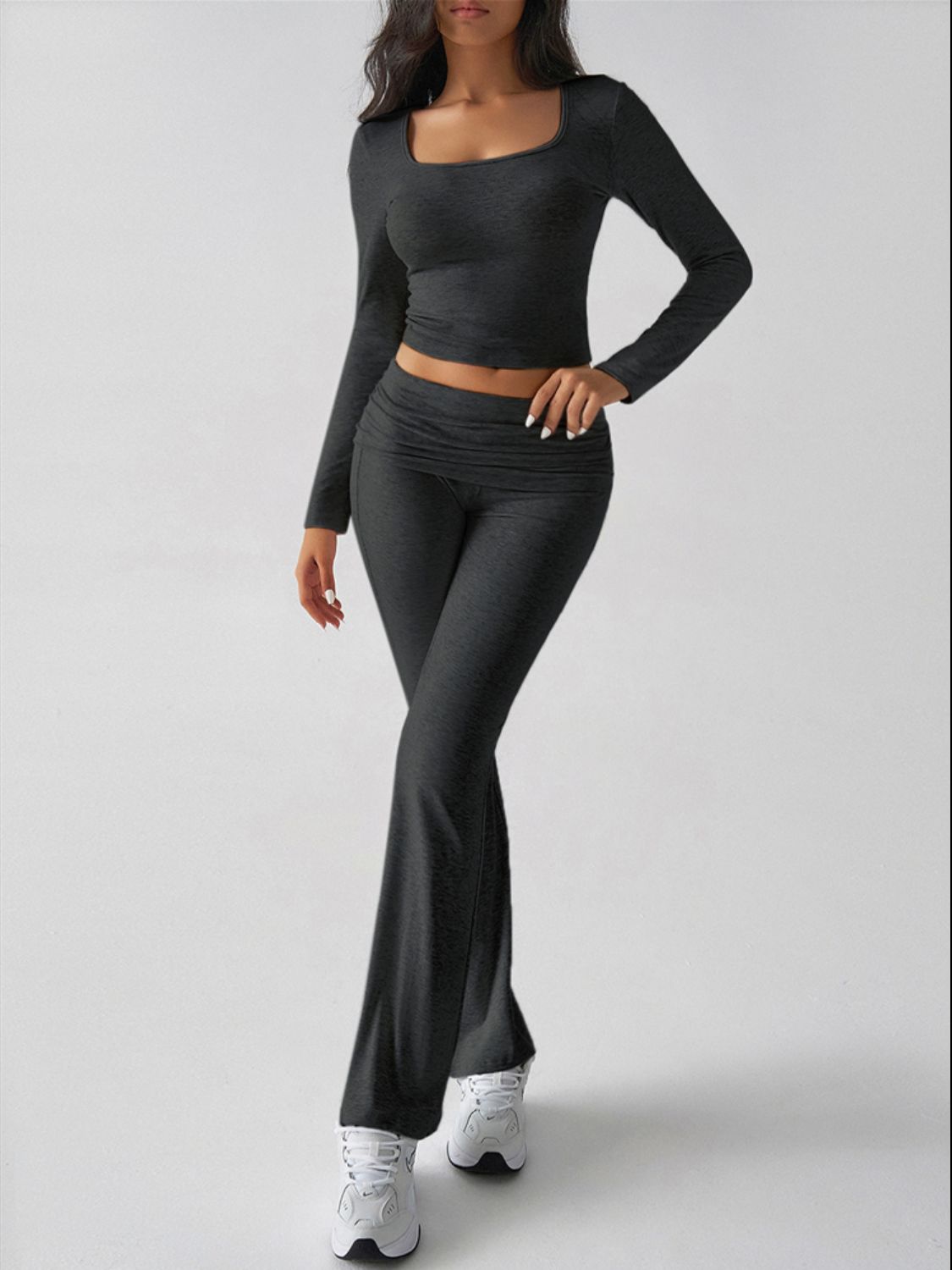 Devine Square Neck Long Sleeve Top and Pants Set - Siennasass