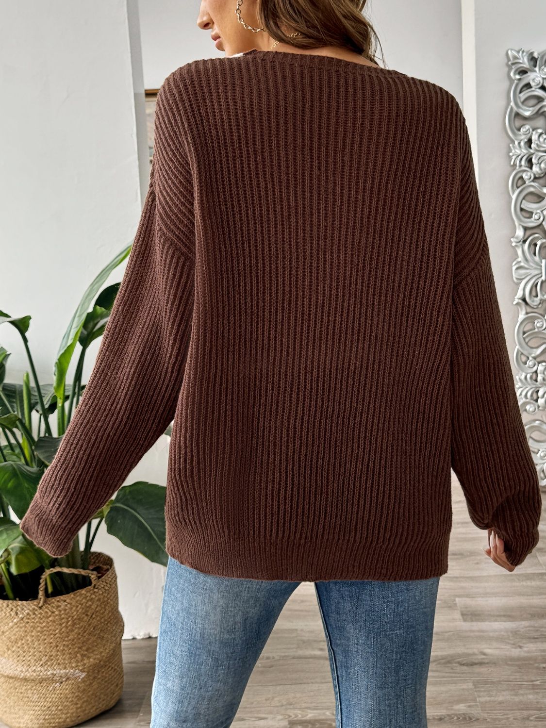 Contrast Dropped Shoulder Long Sleeve Sweater - Siennasass