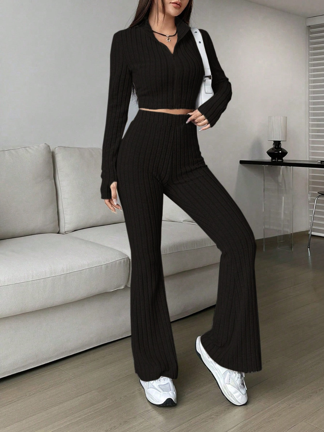 Honey Zip Up Long Sleeve Top and Pants Set - Siennasass