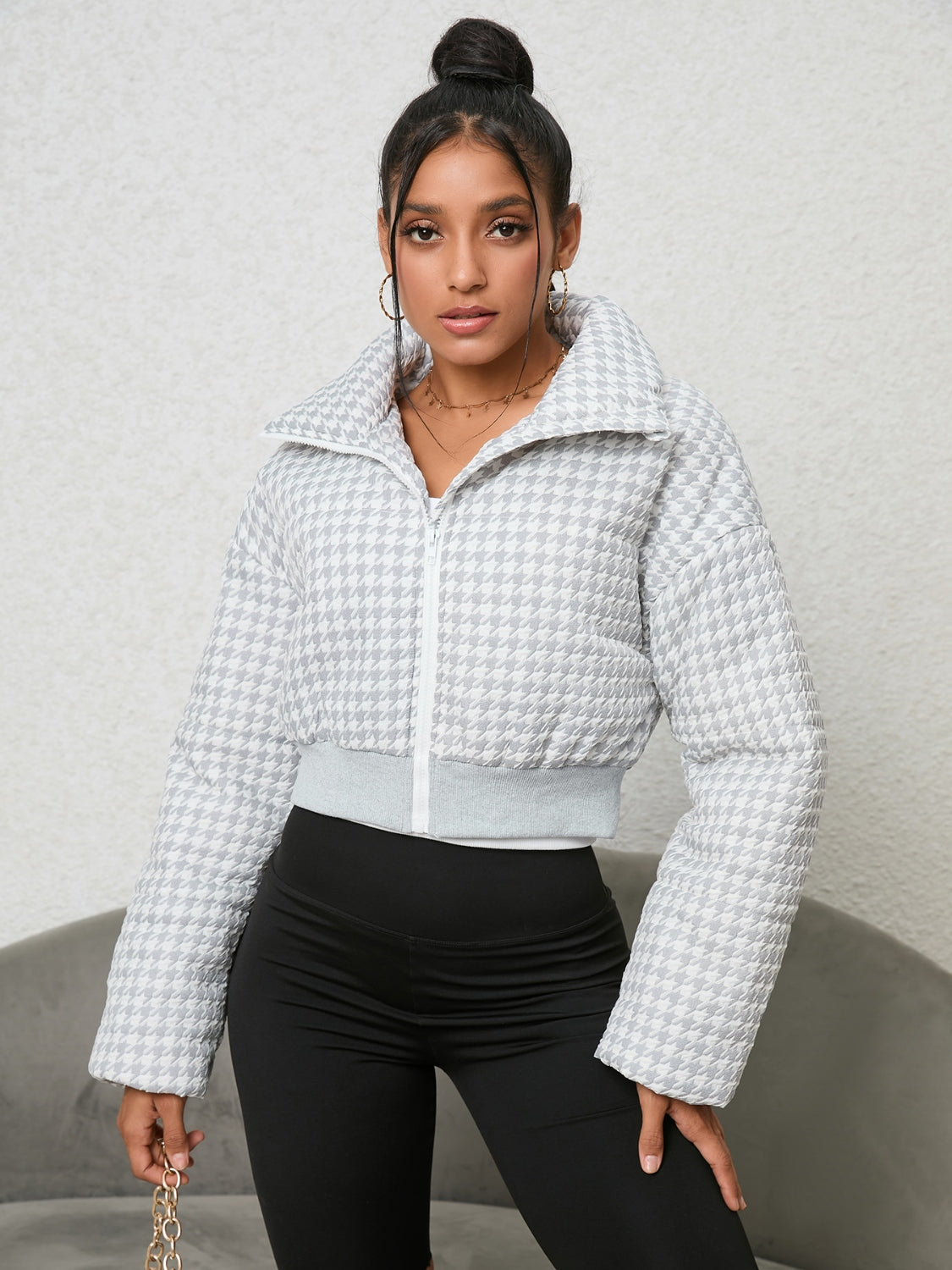 Houndstooth Zip-Up Jacket - Siennasass