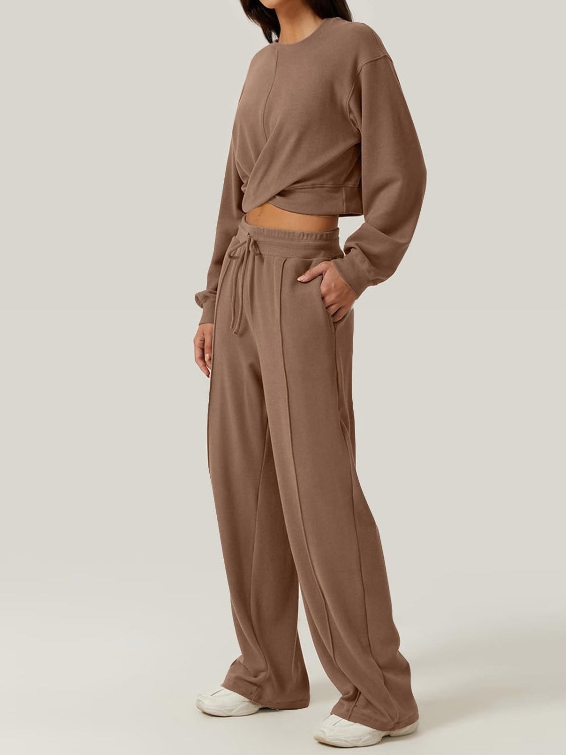 Crisscross Round Neck Top and Drawstring Pants Set - Siennasass