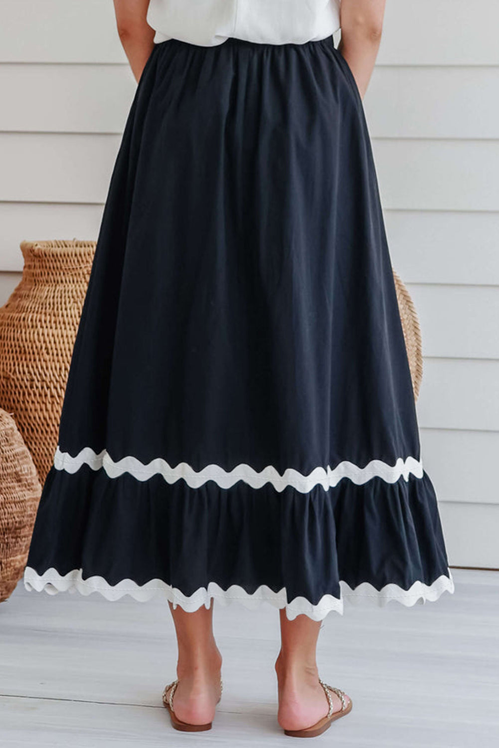 Contrast Trim Elastic Waist Skirt