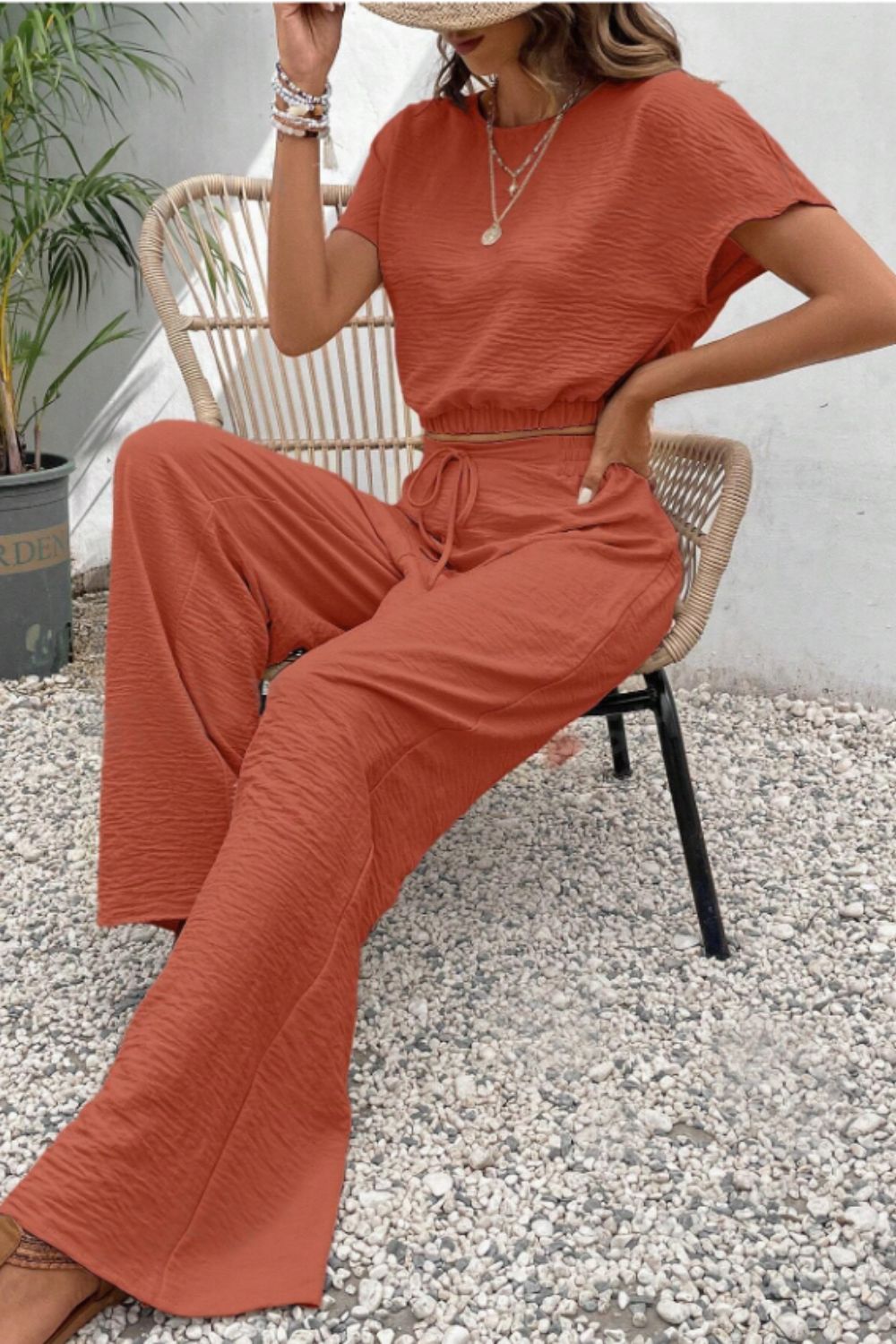 Round Neck Short Sleeve Top and Pants Set - Siennasass