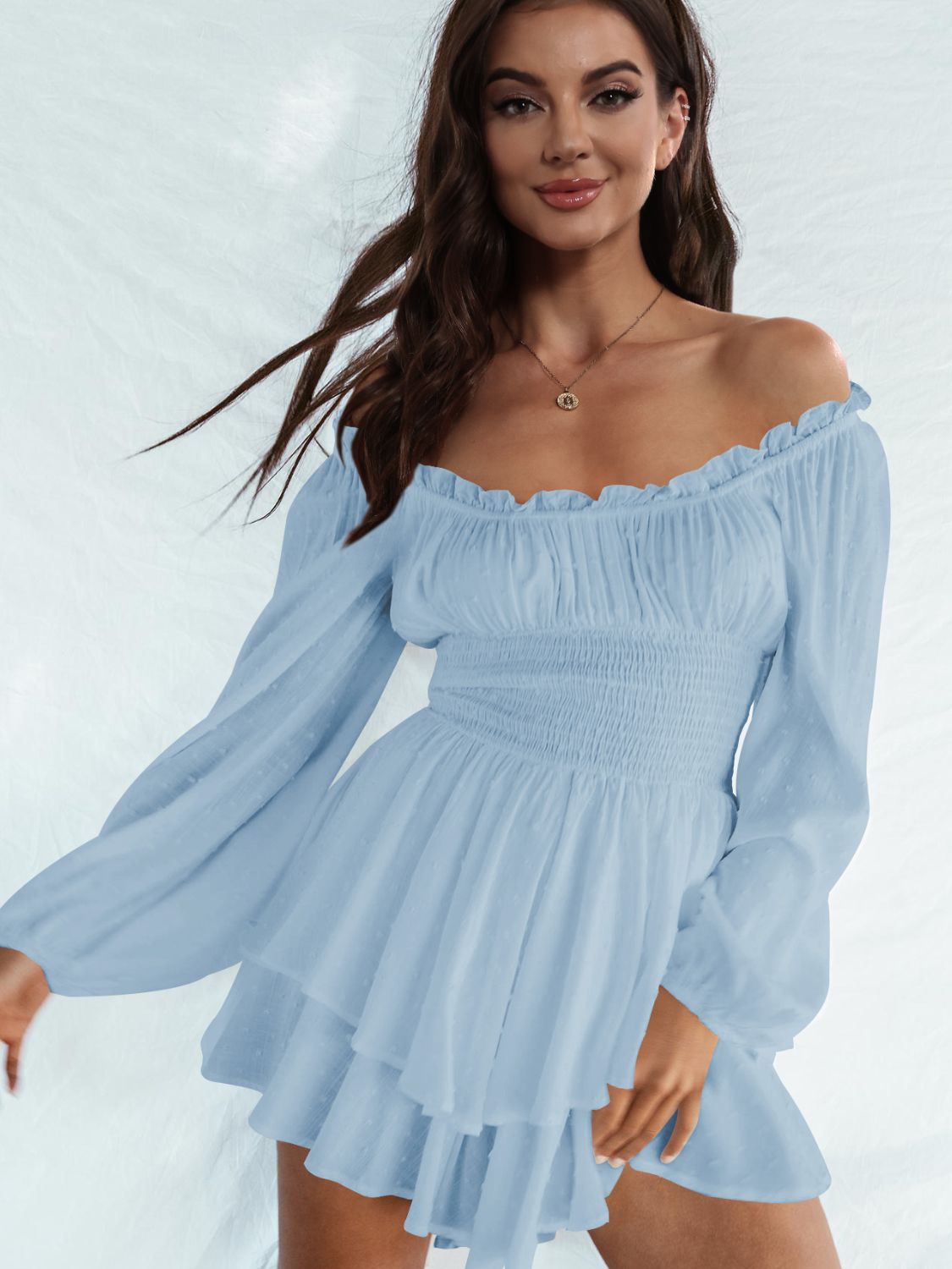 Off Shoulder Smocked Waist Romper - Siennasass