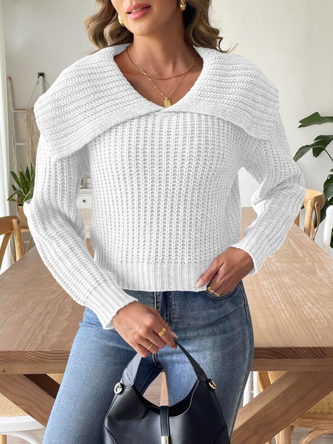 Cable-Knit Long Sleeve Sweater