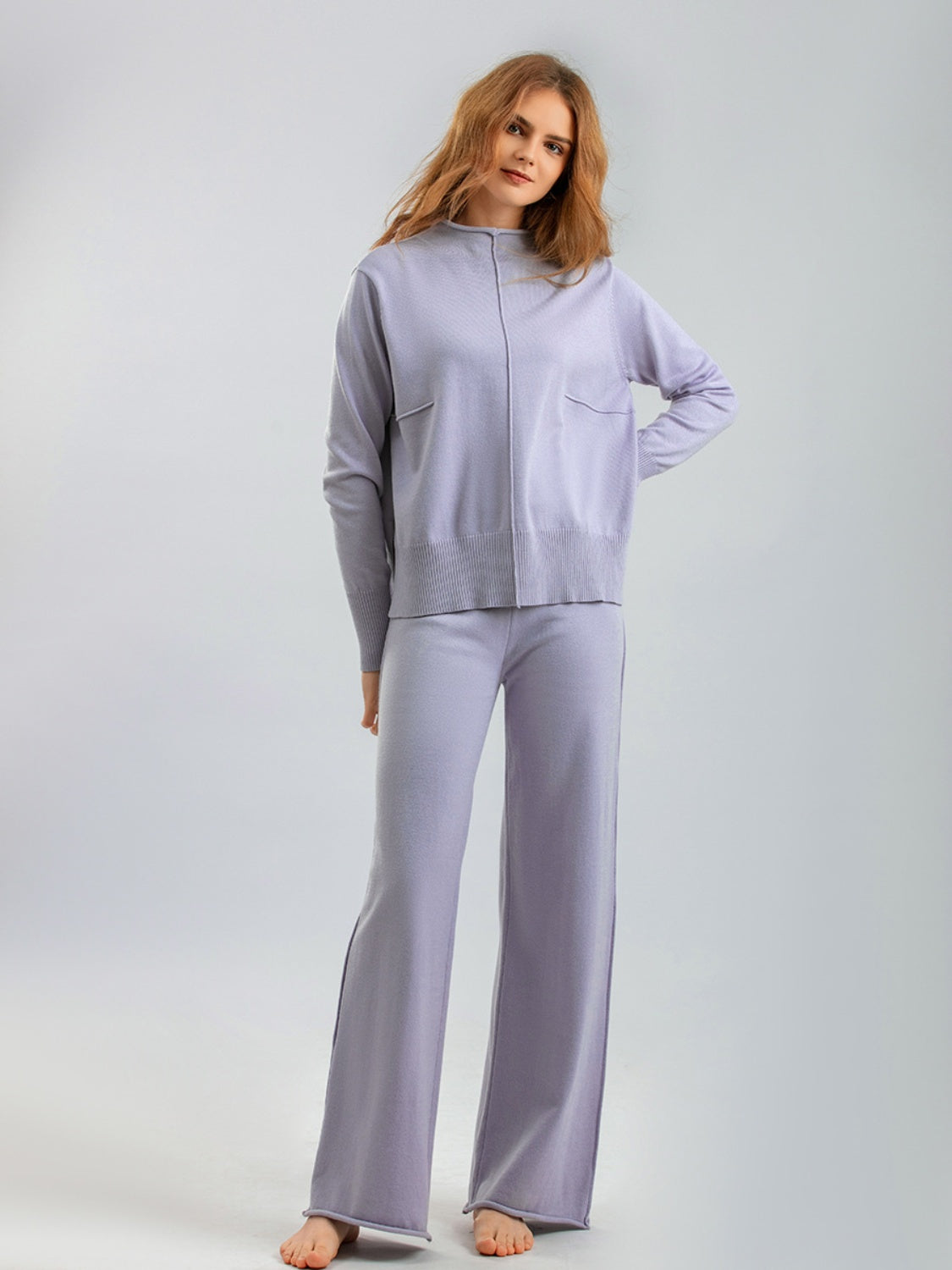 Basic Bae Mock Neck Long Sleeve Top and Pants Sweater Set