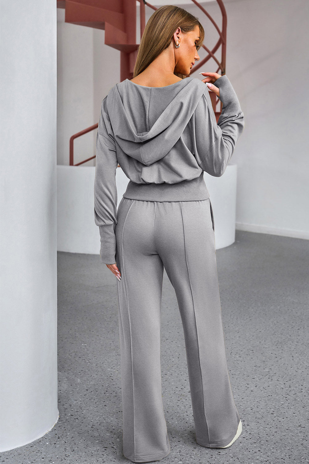 Dropped Shoulder Hoodie and Drawstring Pants Active Set - Siennasass