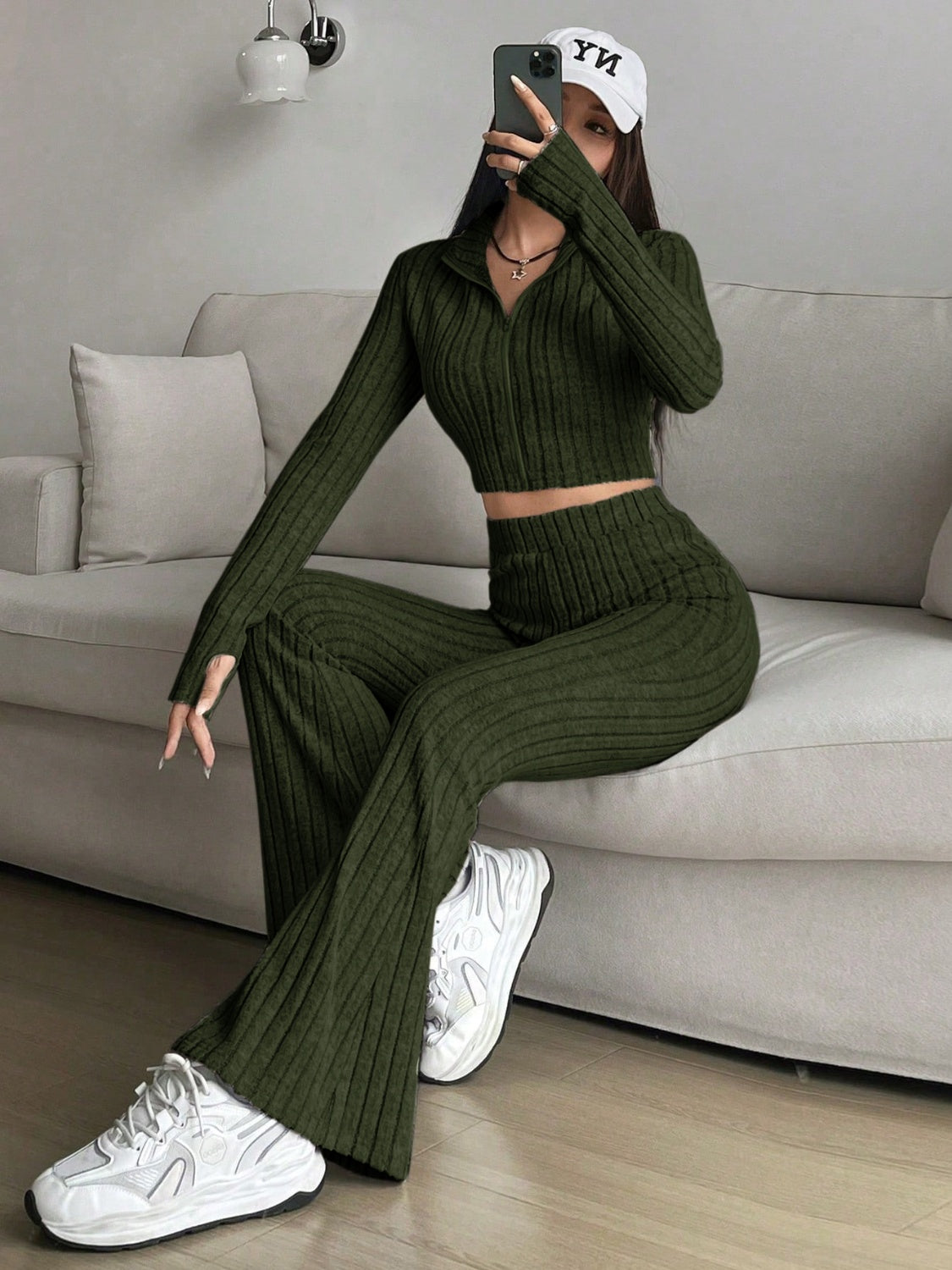 Honey Zip Up Long Sleeve Top and Pants Set - Siennasass