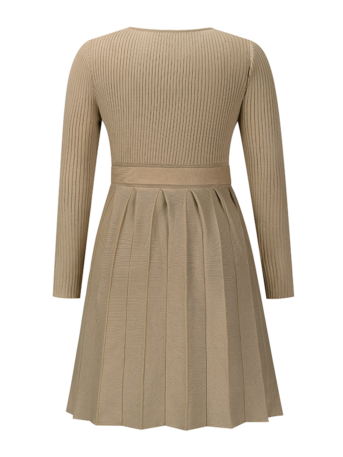 Surplice Neck Tie Front Pleated Sweater Dress - Siennasass