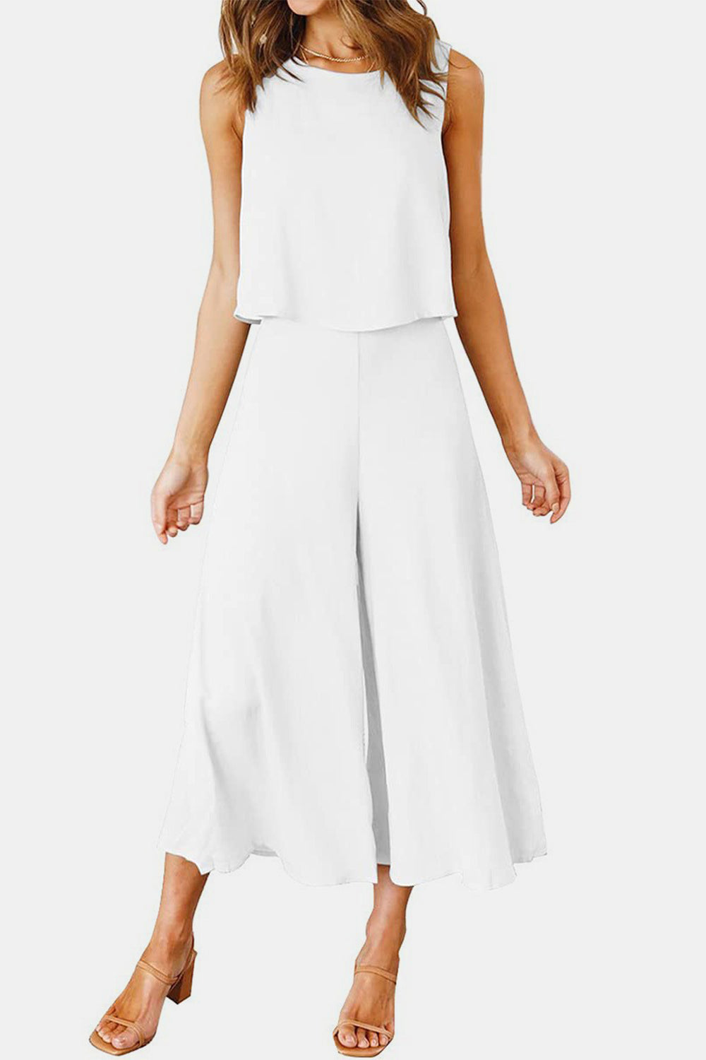 Round Neck Top and Wide Leg Pants Set - Siennasass