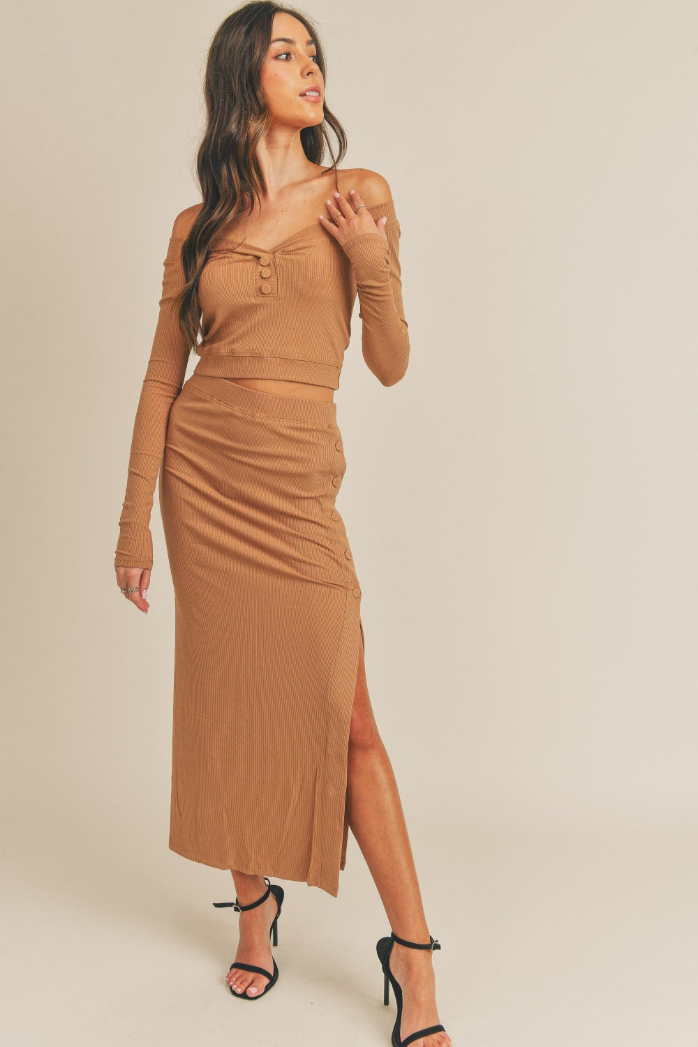 Crop Top and Slit Midi Skirt Set - Siennasass