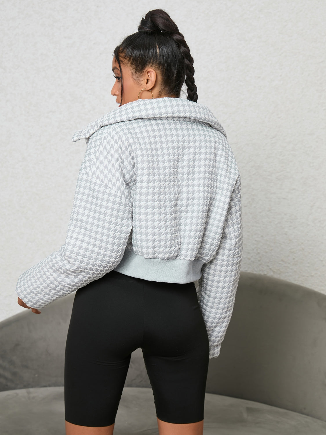 Houndstooth Zip-Up Jacket - Siennasass