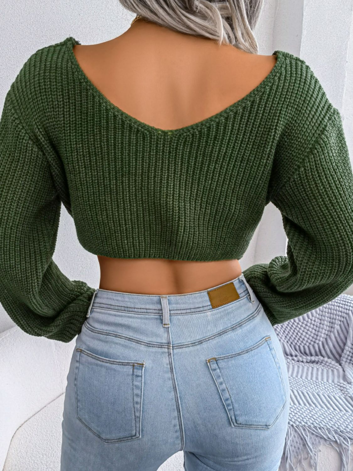 Twisted Front Long Sleeve Cropped Sweater - Siennasass