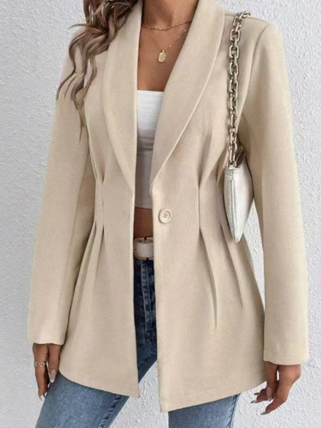 One Button Long Sleeve Blazer - Siennasass