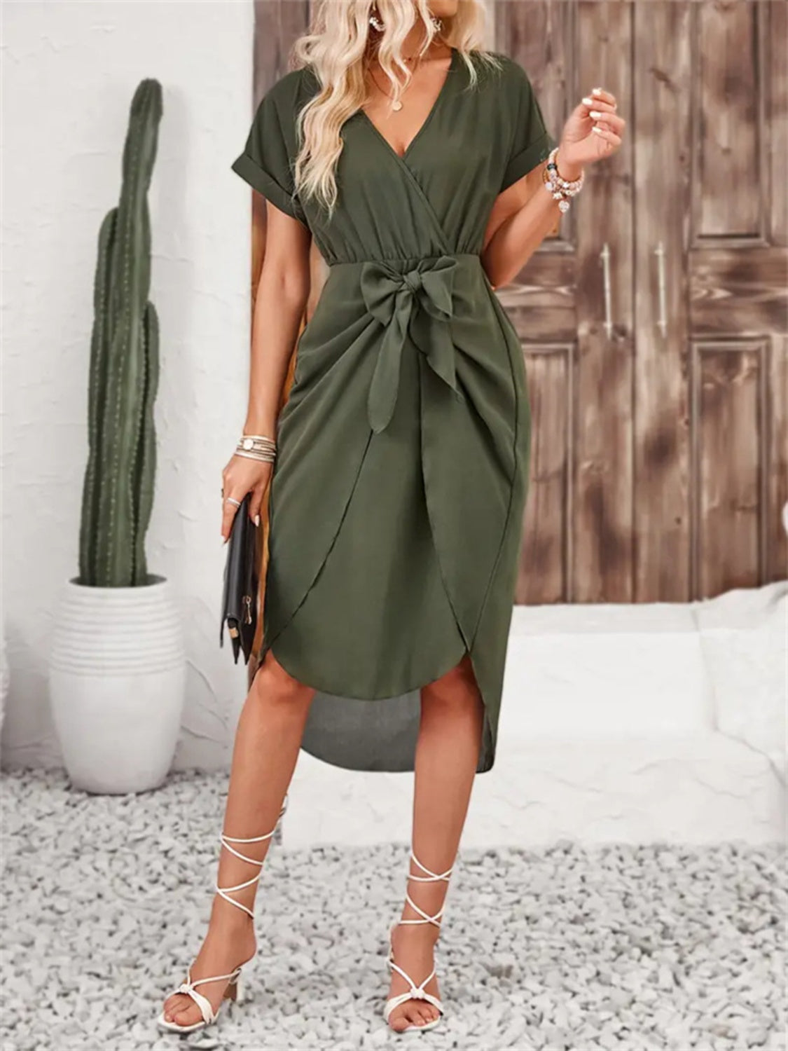 Tied Surplice Short Sleeve Dress - Siennasass