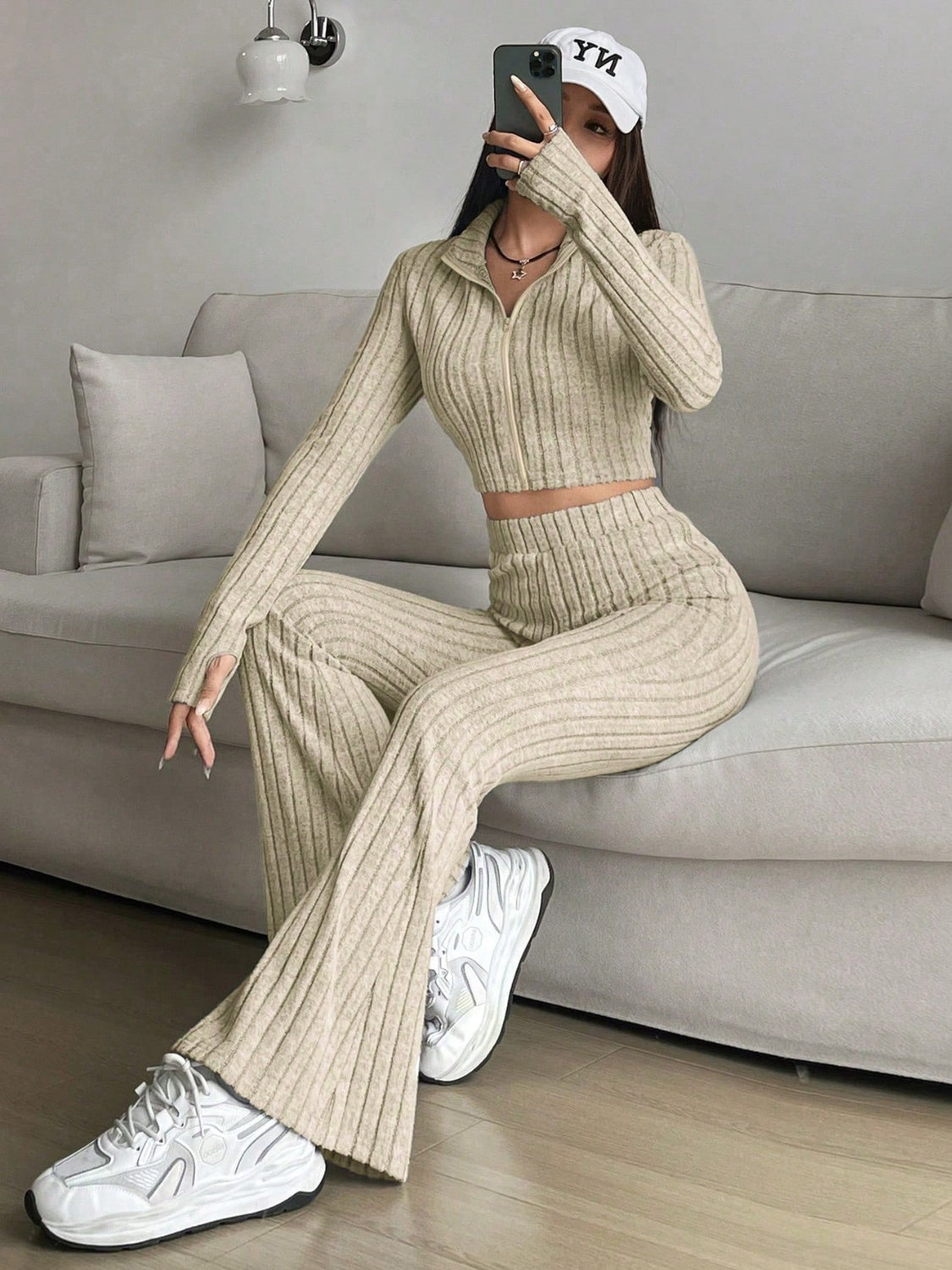 Honey Zip Up Long Sleeve Top and Pants Set - Siennasass