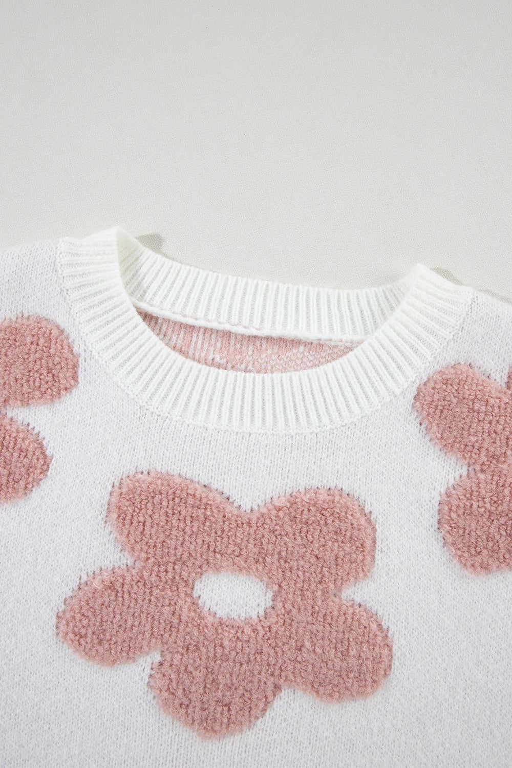 Flower Round Neck Long Sleeve Knit Top - Siennasass