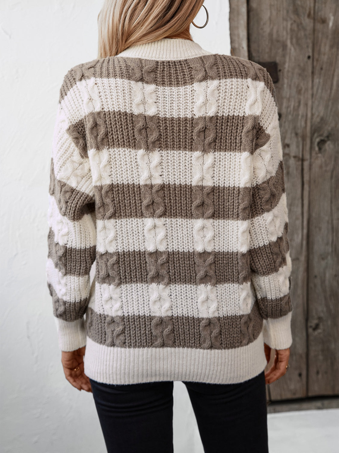 Striped Round Neck Long Sleeve Sweater - Siennasass