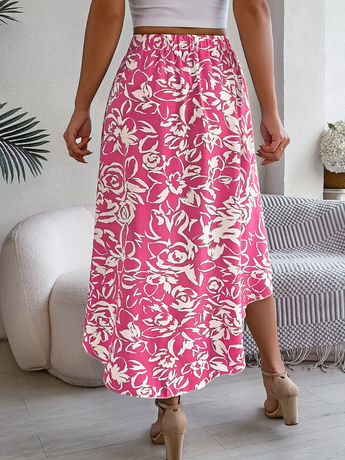 High-Low Printed High Waist Skirt - Siennasass