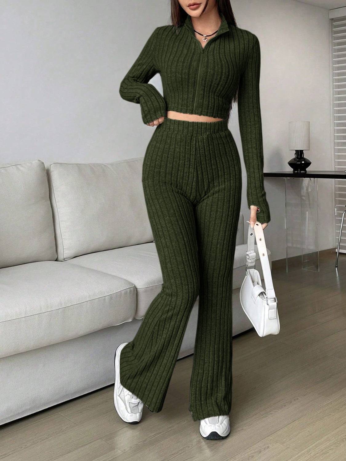 Honey Zip Up Long Sleeve Top and Pants Set - Siennasass