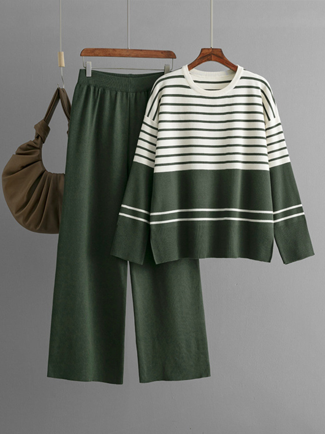 Basic Bae Striped Round Neck Long Sleeve Top and Pants Sweater Set