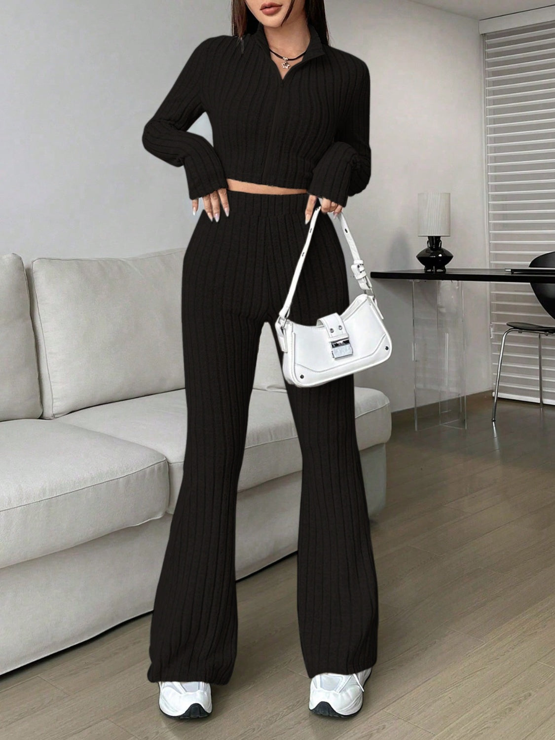 Honey Zip Up Long Sleeve Top and Pants Set - Siennasass