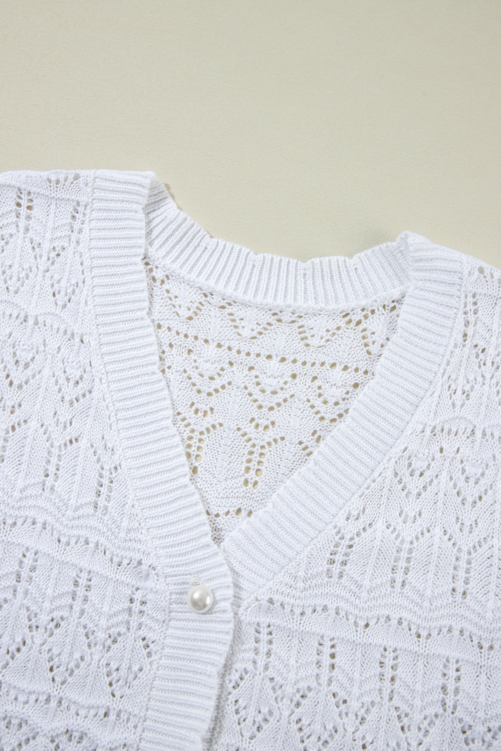 Openwork V-Neck Half Sleeve Cardigan - Siennasass