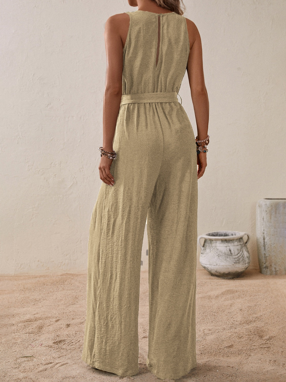 Tied Surplice Sleeveless Wide Leg Jumpsuit - Siennasass