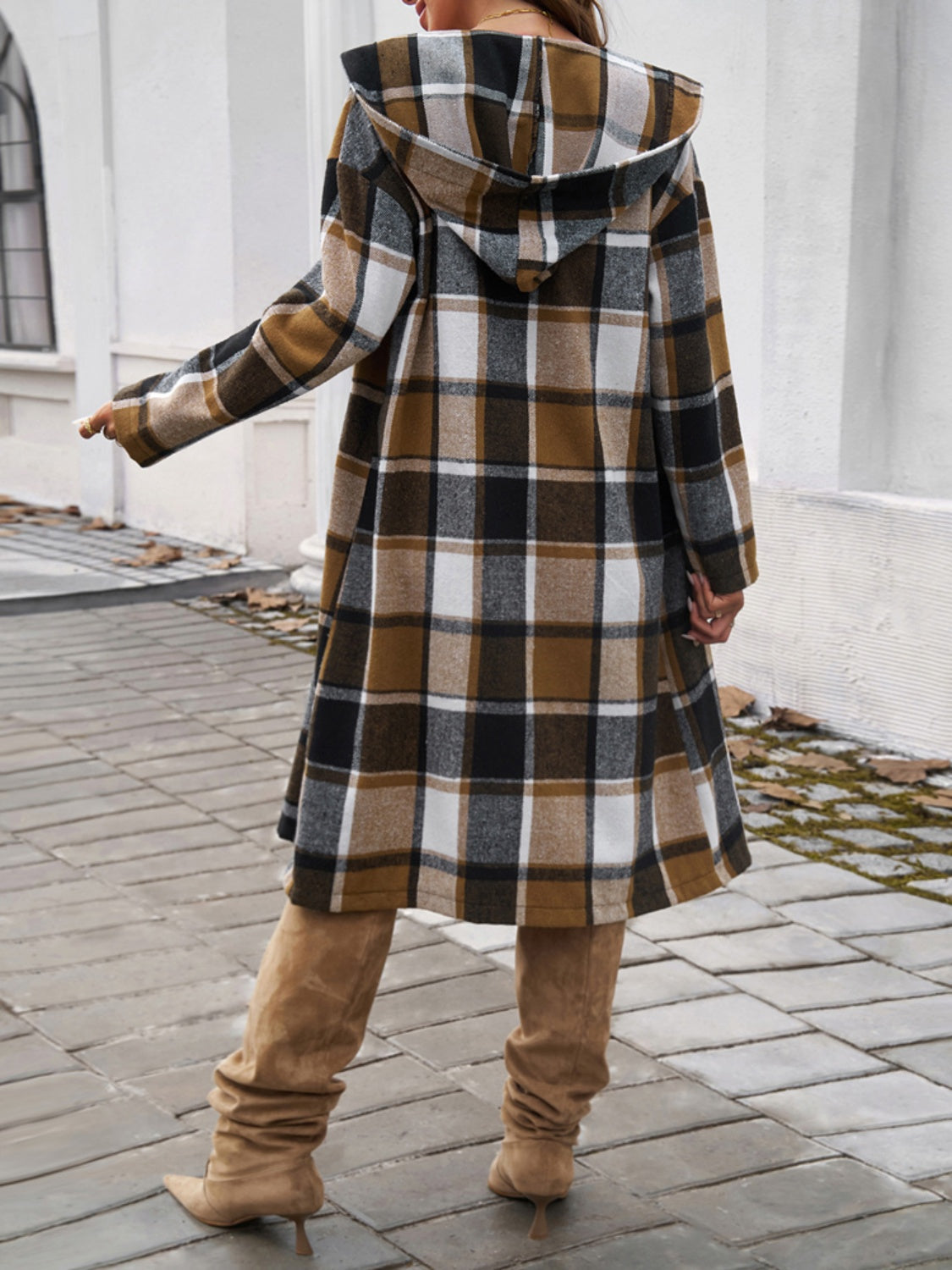 Plaid Long Sleeve Hooded Coat