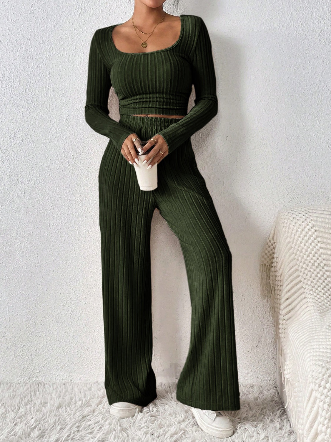 Honey Scoop Neck Long Sleeve Top and Pants Set - Siennasass