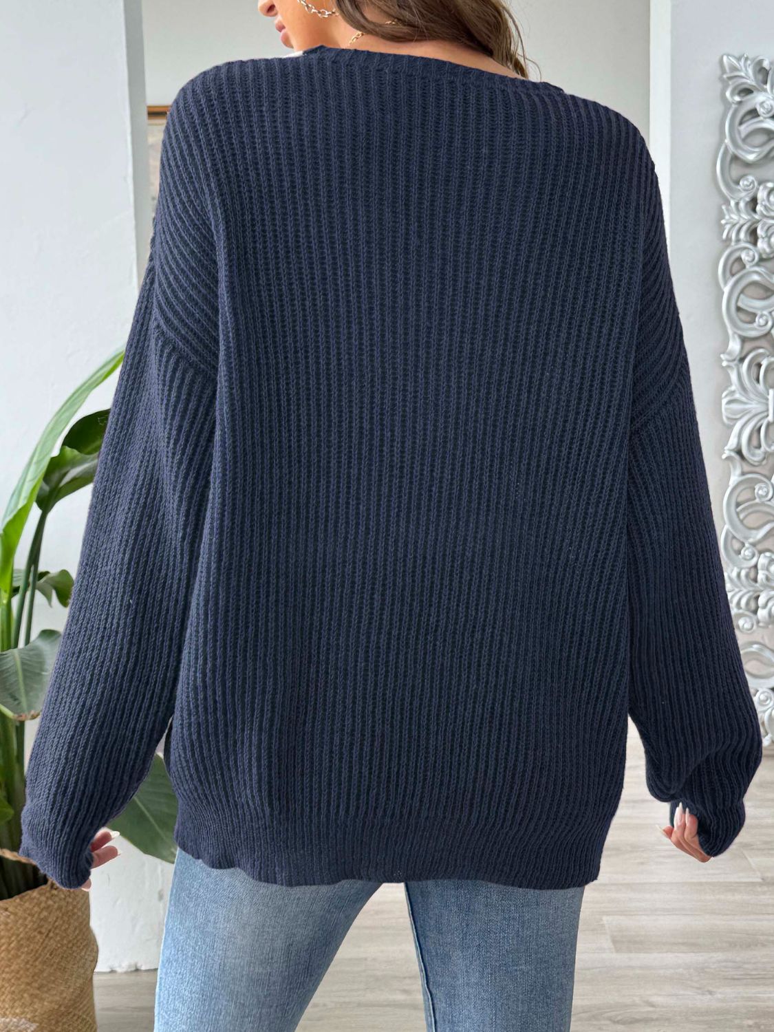 Contrast Dropped Shoulder Long Sleeve Sweater - Siennasass