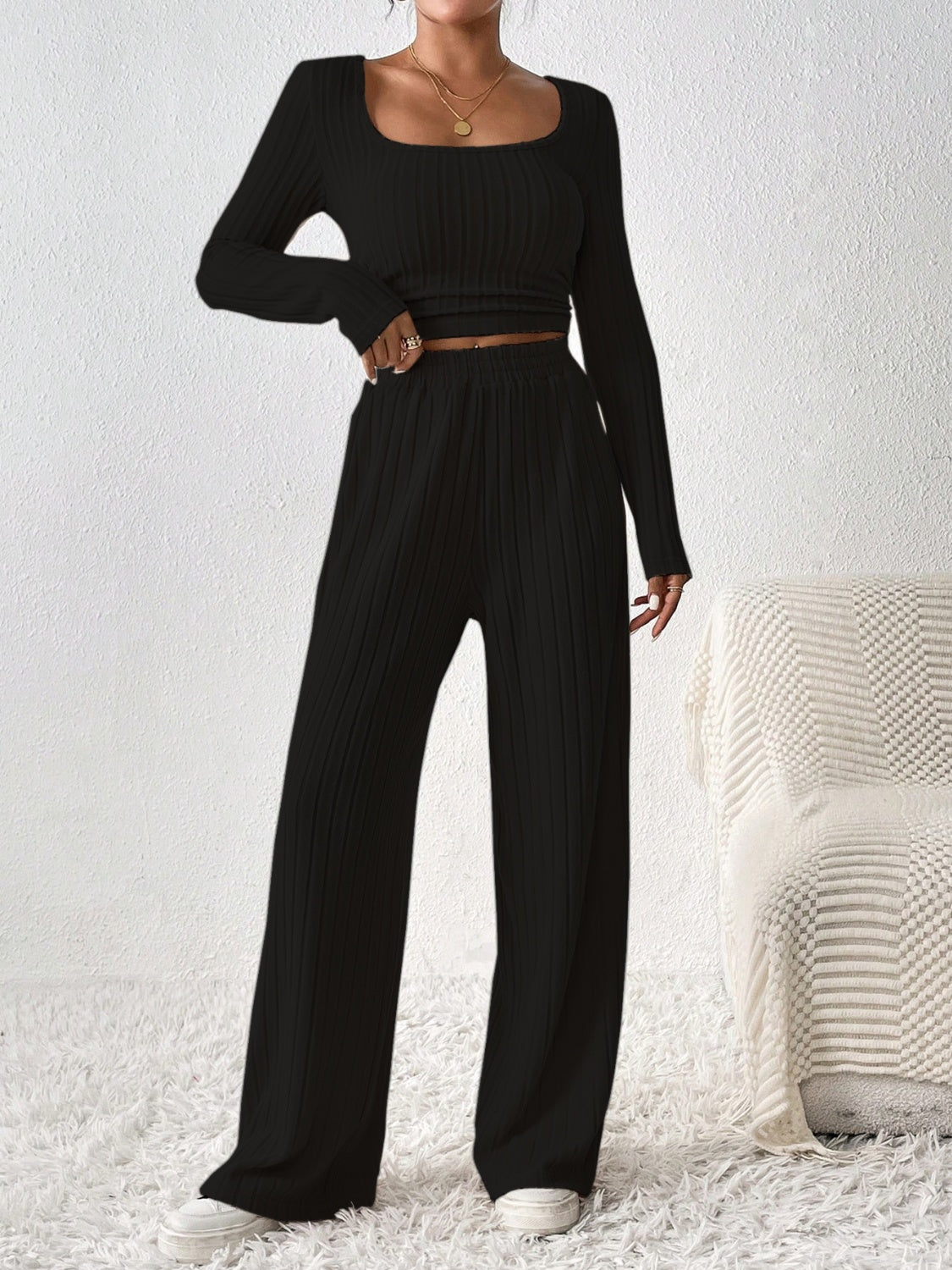 Honey Scoop Neck Long Sleeve Top and Pants Set - Siennasass