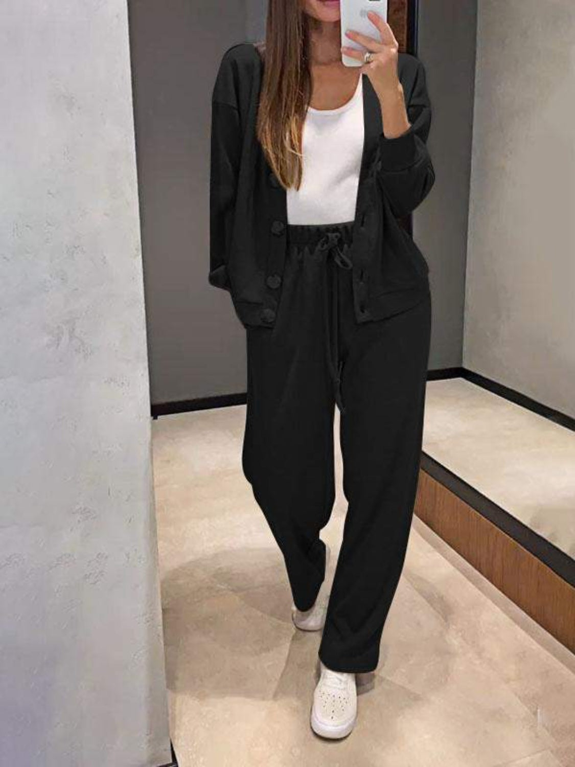 Full Size Button Up Long Sleeve Top and Pants Set - Siennasass