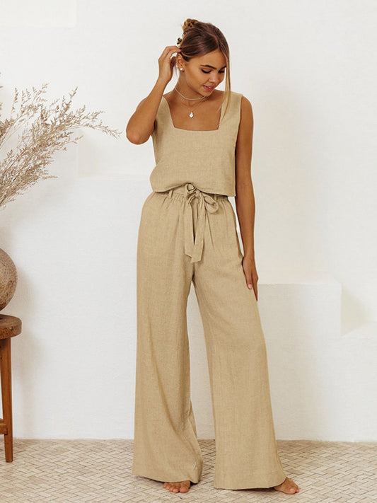 Square Neck Sleeveless Top and Pants Set - Siennasass