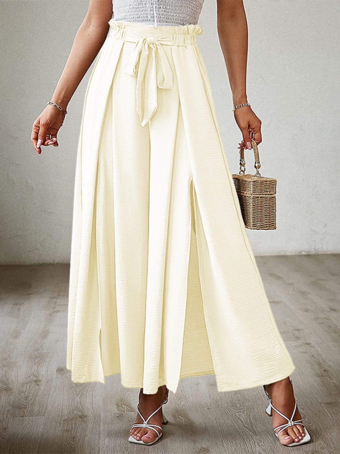 Tied Slit Wide Leg Pants