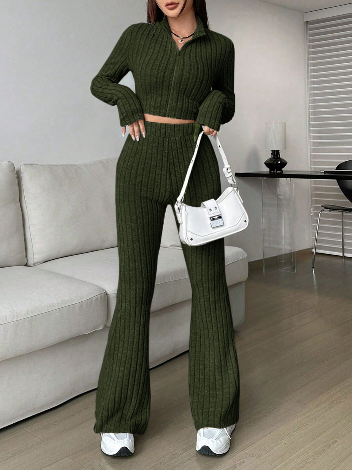 Honey Zip Up Long Sleeve Top and Pants Set - Siennasass